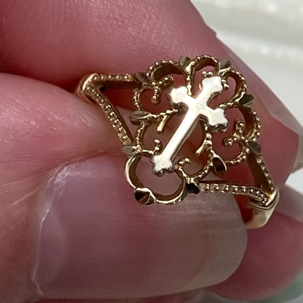 Solid Gold Cross Ring - image 4
